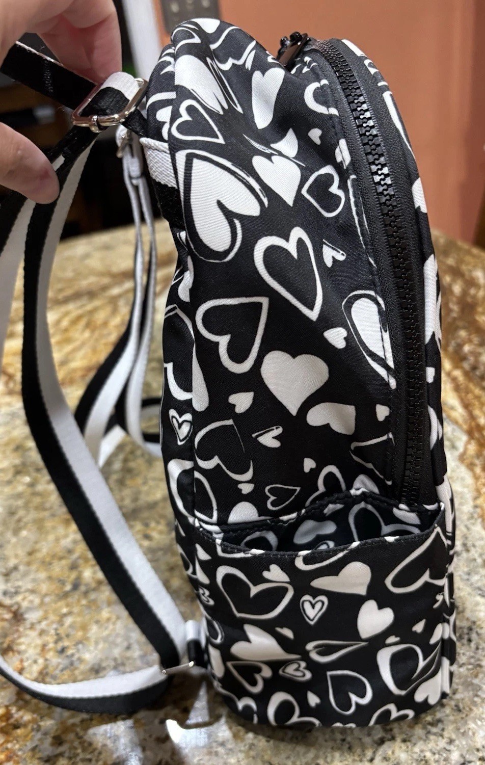 Brighton Endless Love Black And White With Hearts All Over Small Backpack