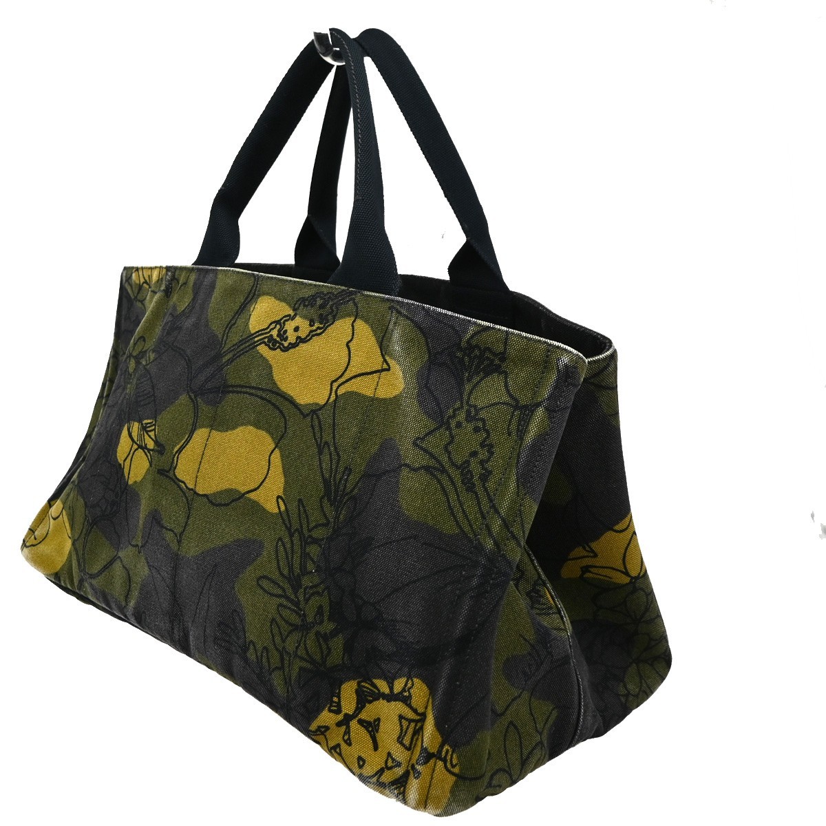 PRADA Plate Logo Canapa Hand Bag Canvas Camouflage Green 83TA399
