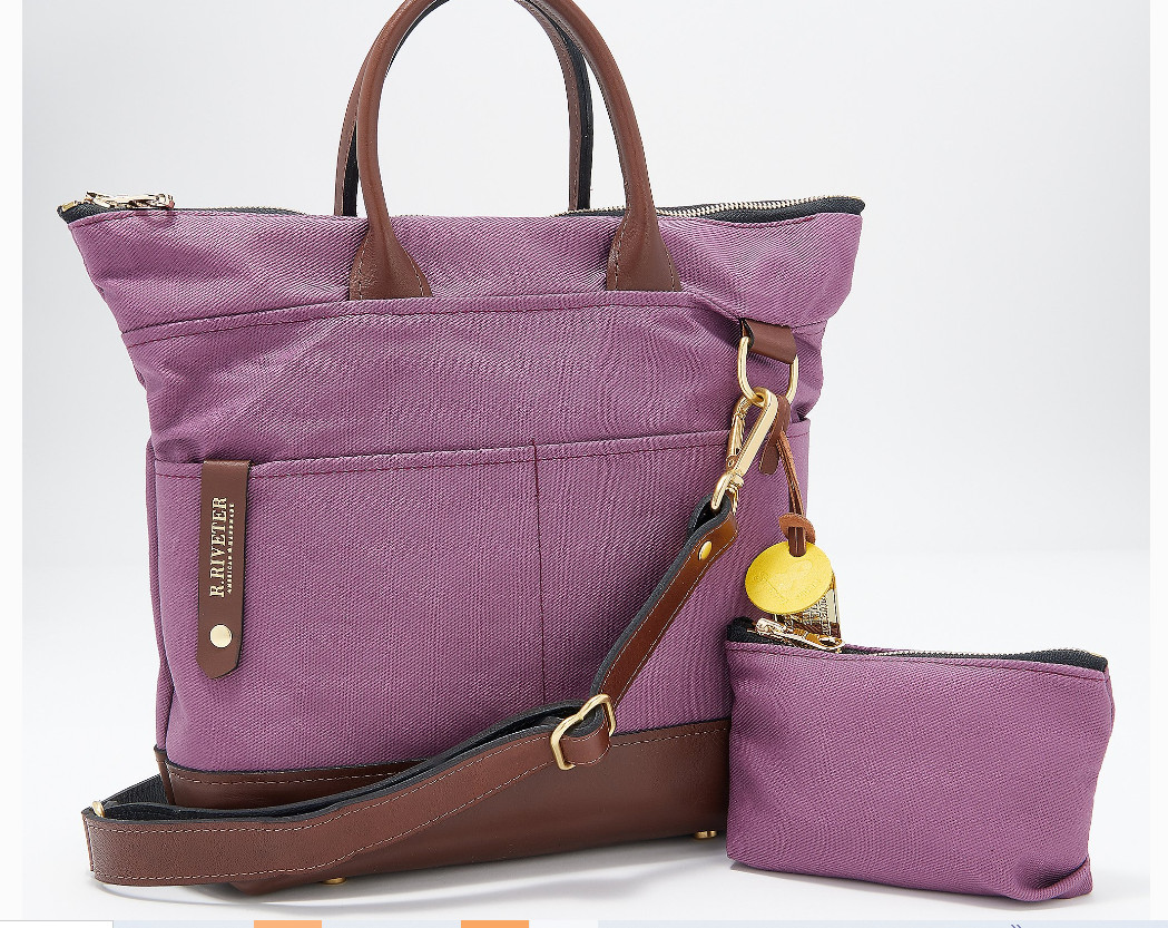 R.Riveter – Carry All Canvas Tote w/ Leather Trim & Pouch – Otto – Winterberry