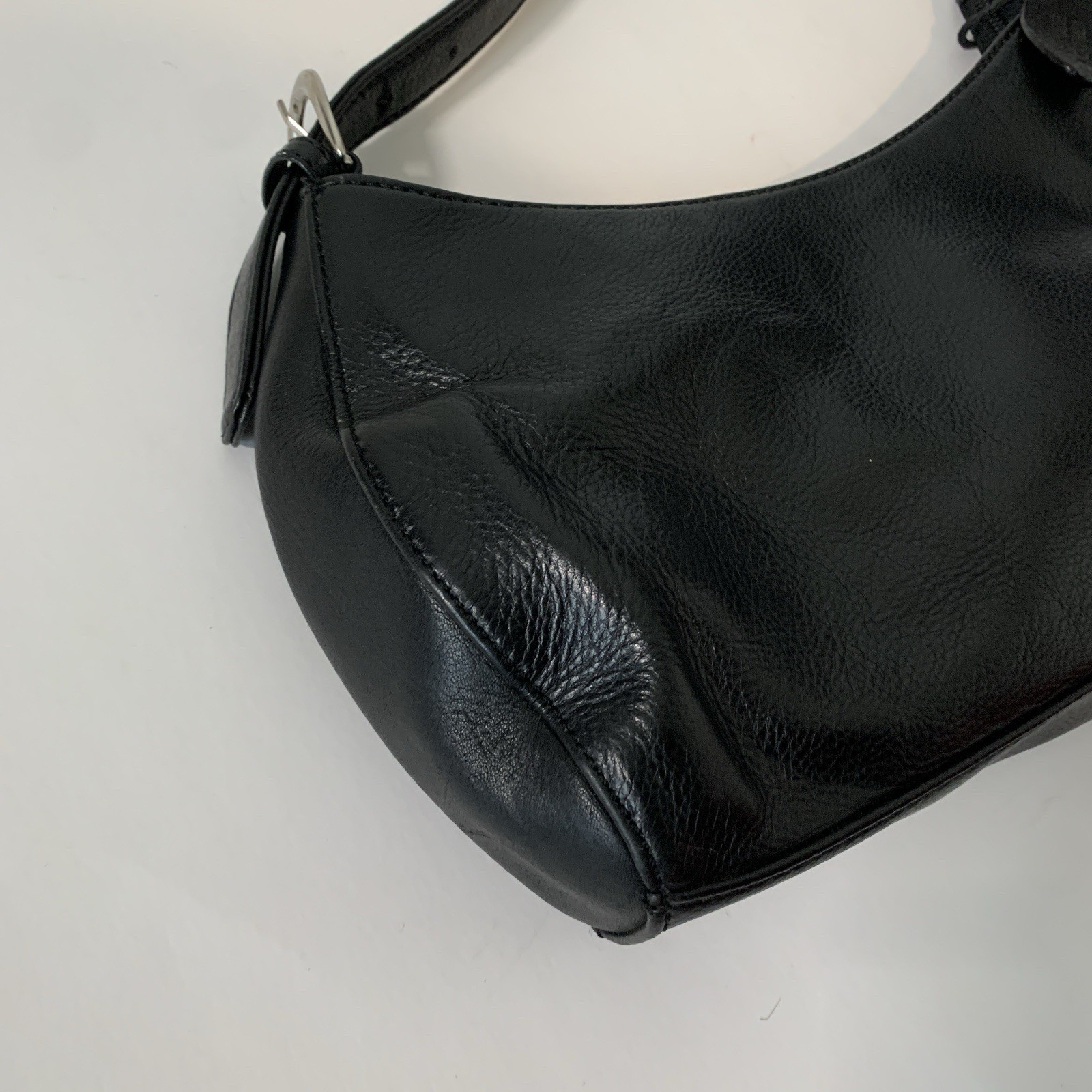 Vtg Rolfs Shoulder Bag Black Leather Purse Zipper Y2K Clean New Money Quiet Lux