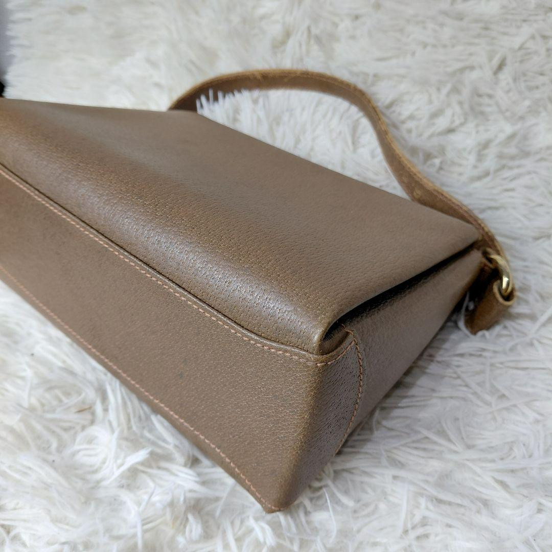 GUCCI Vintage Brown Leather Turn Lock Top Handle Shoulder Bag Gold Hardware
