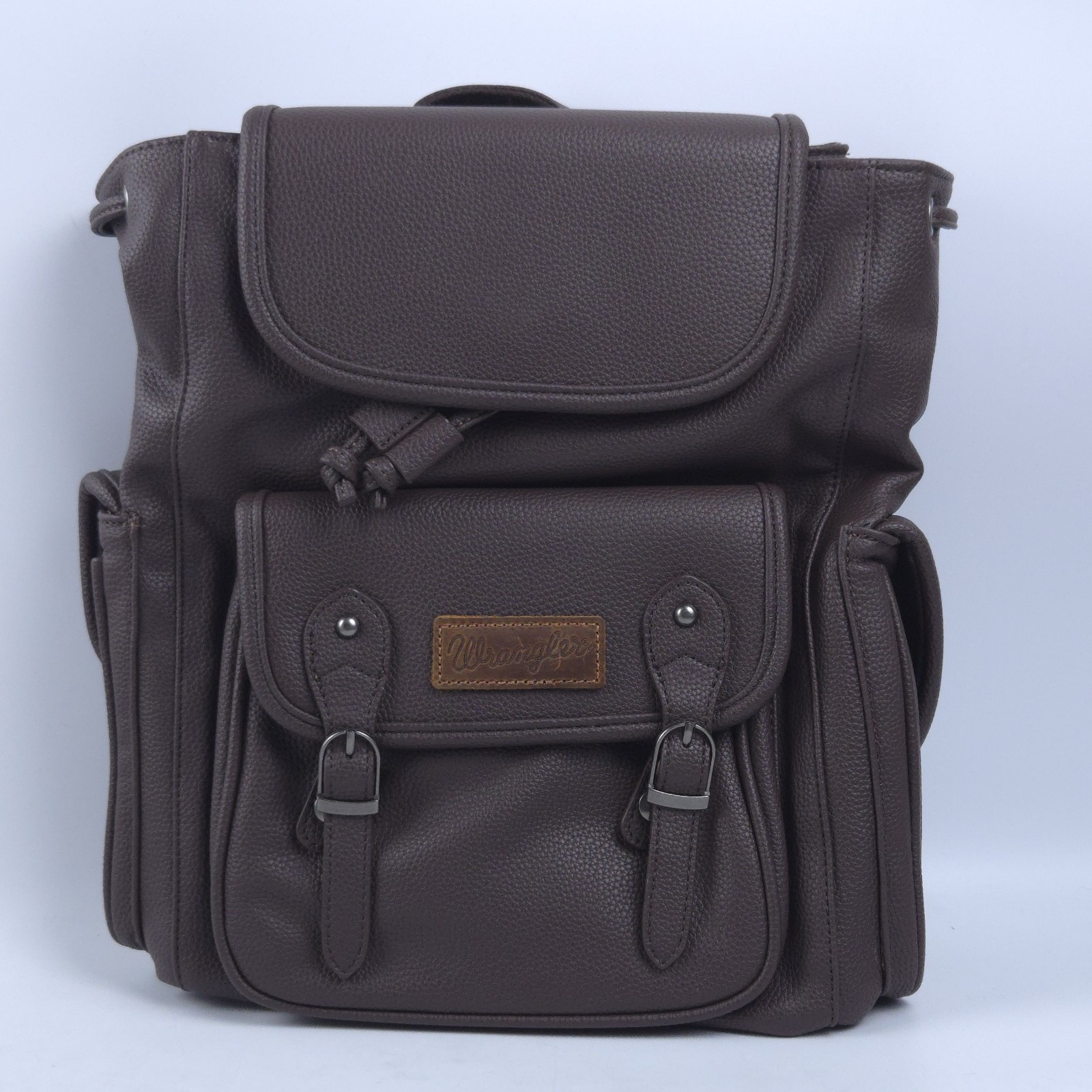 Wrangler Faux Pebbled Leather Backpack Purse Anti-Theft Travel Bag Coffee Brown