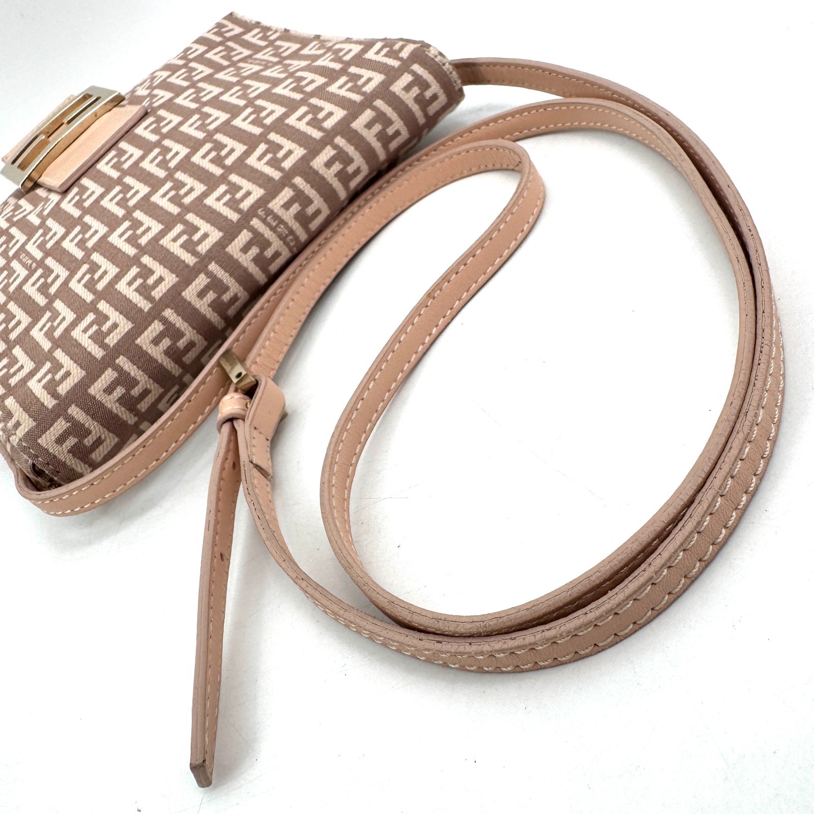 FENDI Zucchino Mamma Baguette Shoulder Bag Beige Rank:A