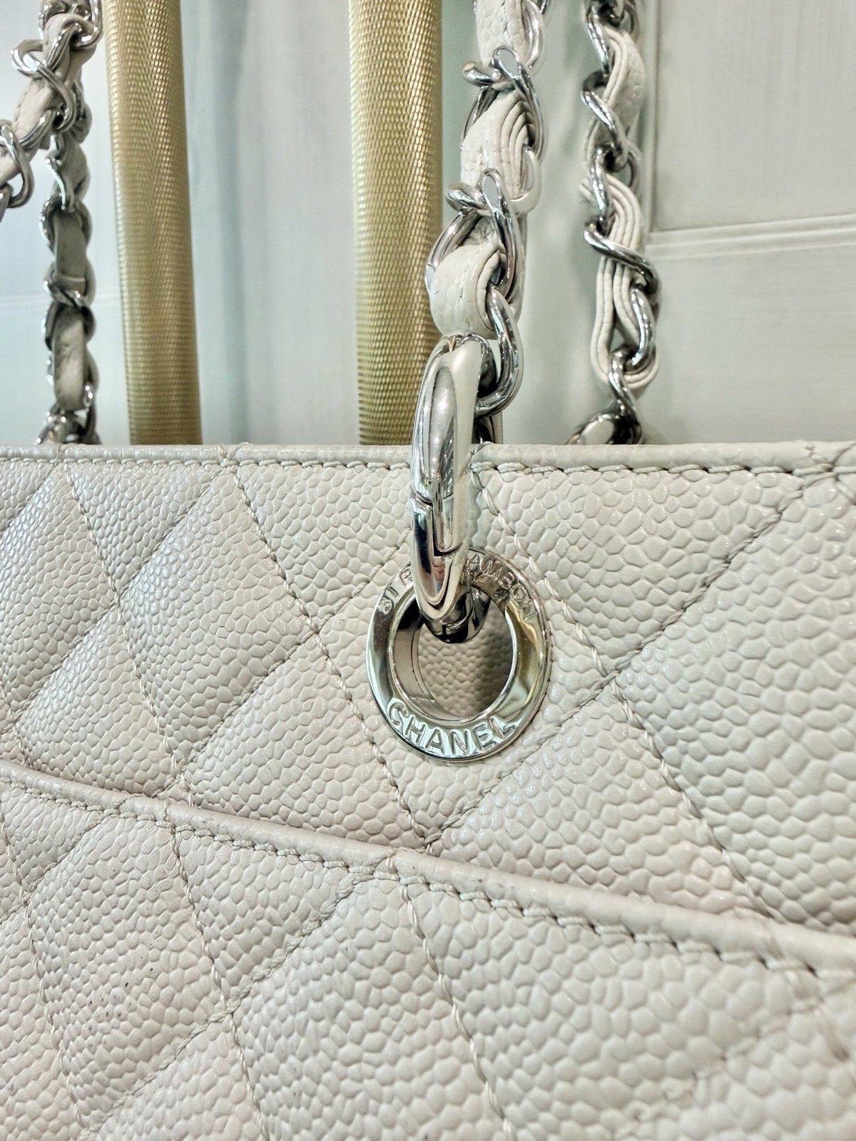 CHANEL Caviar Quilted XL Grand Shopping Tote Off White