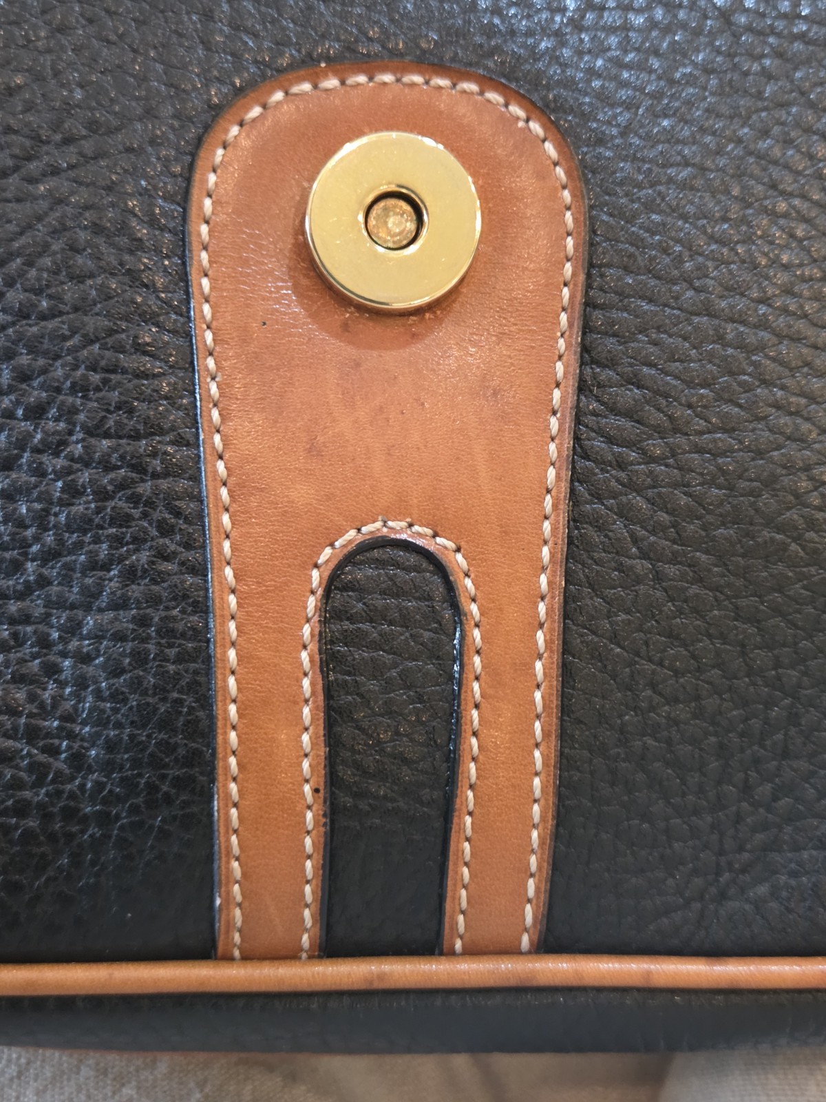 Vintage CELINE Gold Blazon Triomphe Black + Tan Leather Flap-over Bag Rare Mint