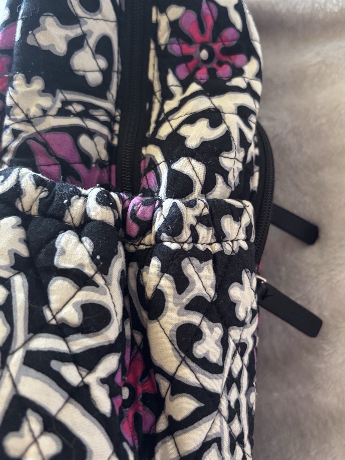 Vera Bradley Suzani Retired Quilted Campus Backpack Black Pink Purple Floral Y2K