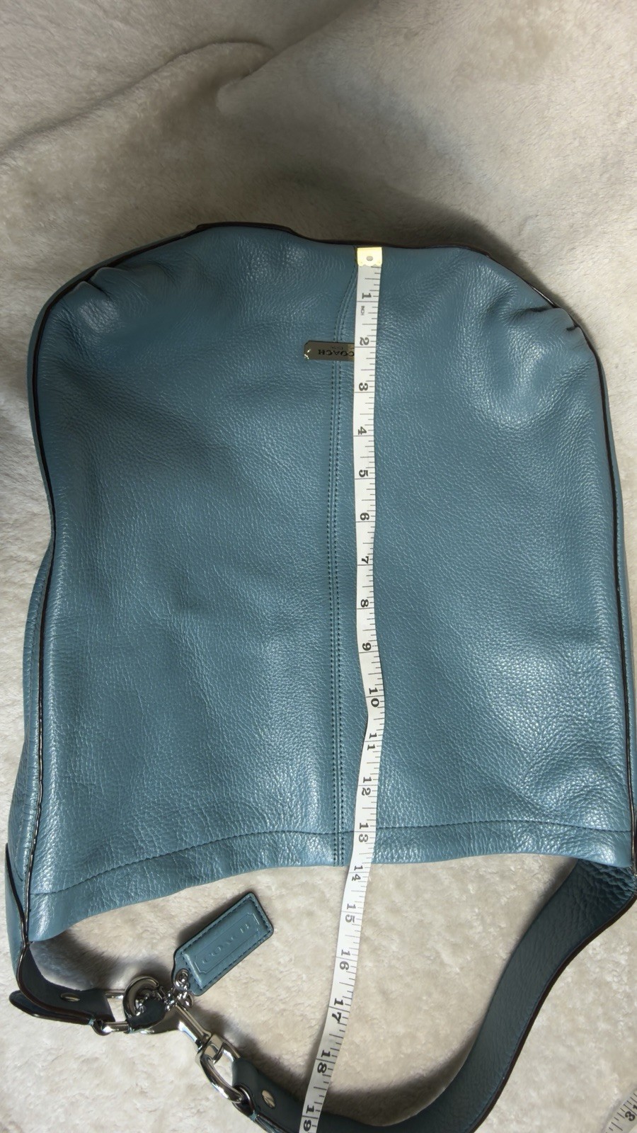 COACH F23309 Avery Blue Pebbled Leather Hobo Shoulder Bag Slouchy Tote Silver HW