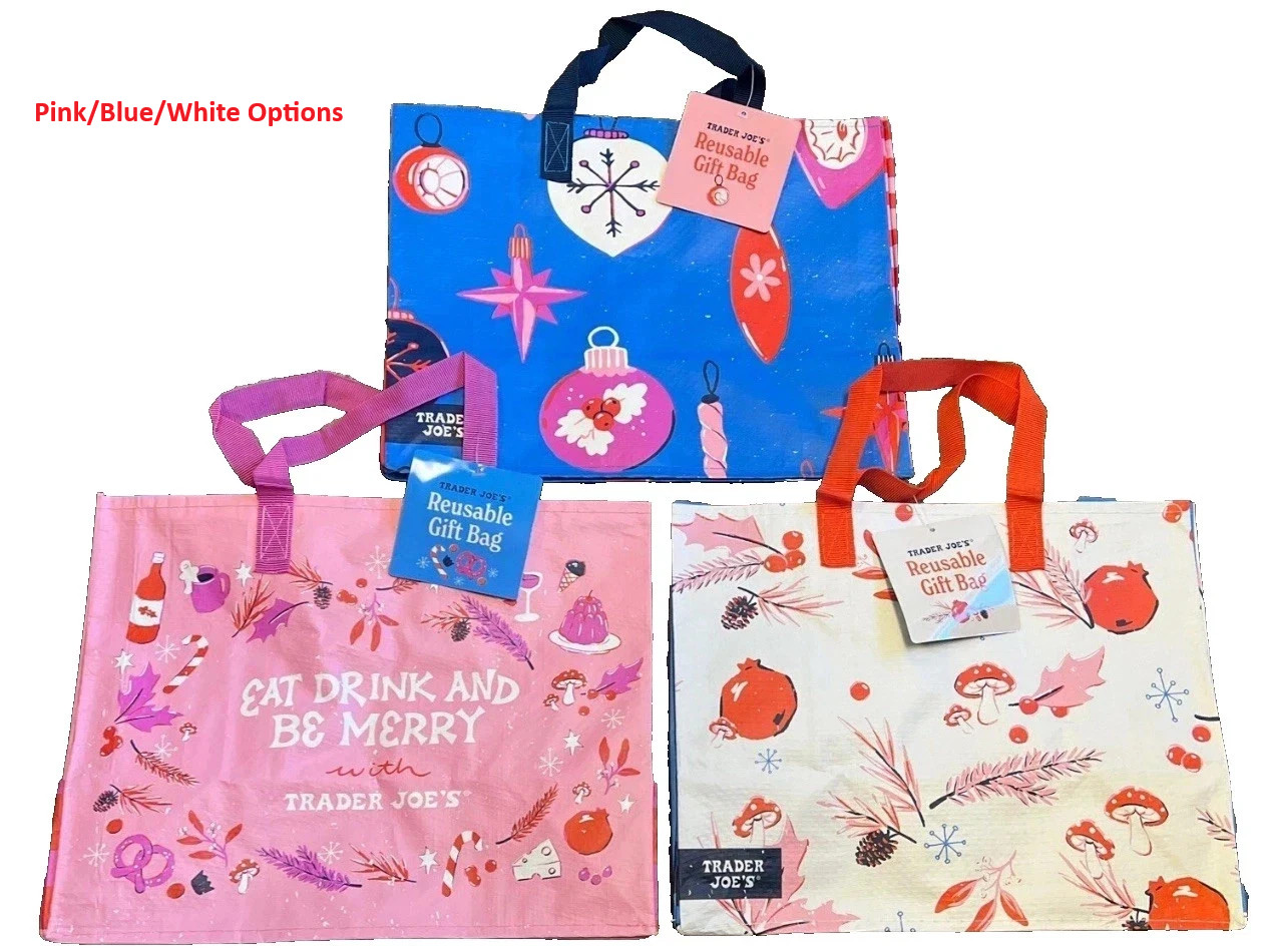 Trader Joe’s Gift Bag Reusable 2025 Limited Edition White/Pink/Blue Options