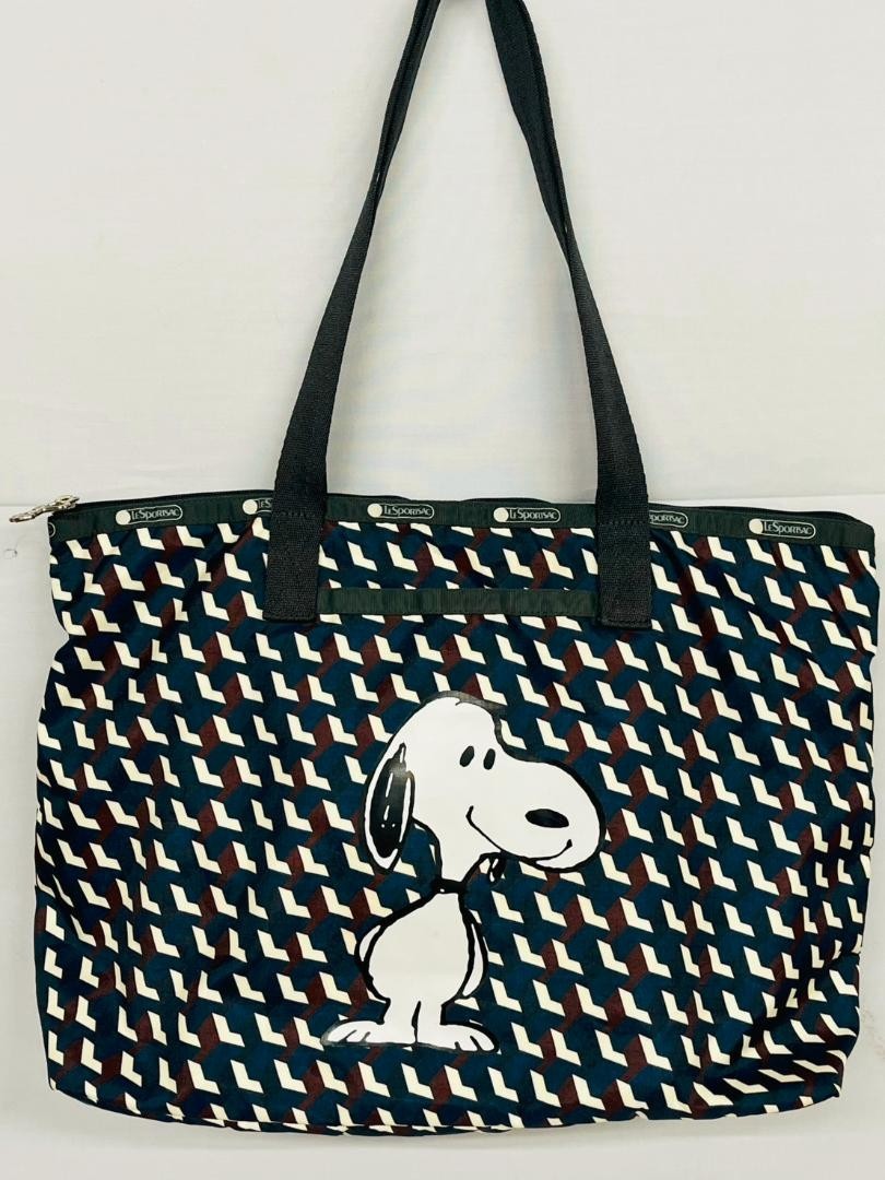 LeSportsac x SNOOPY Tote Bag Black Nylon 18.1×10.6×5.5in 70th Anniversary collab