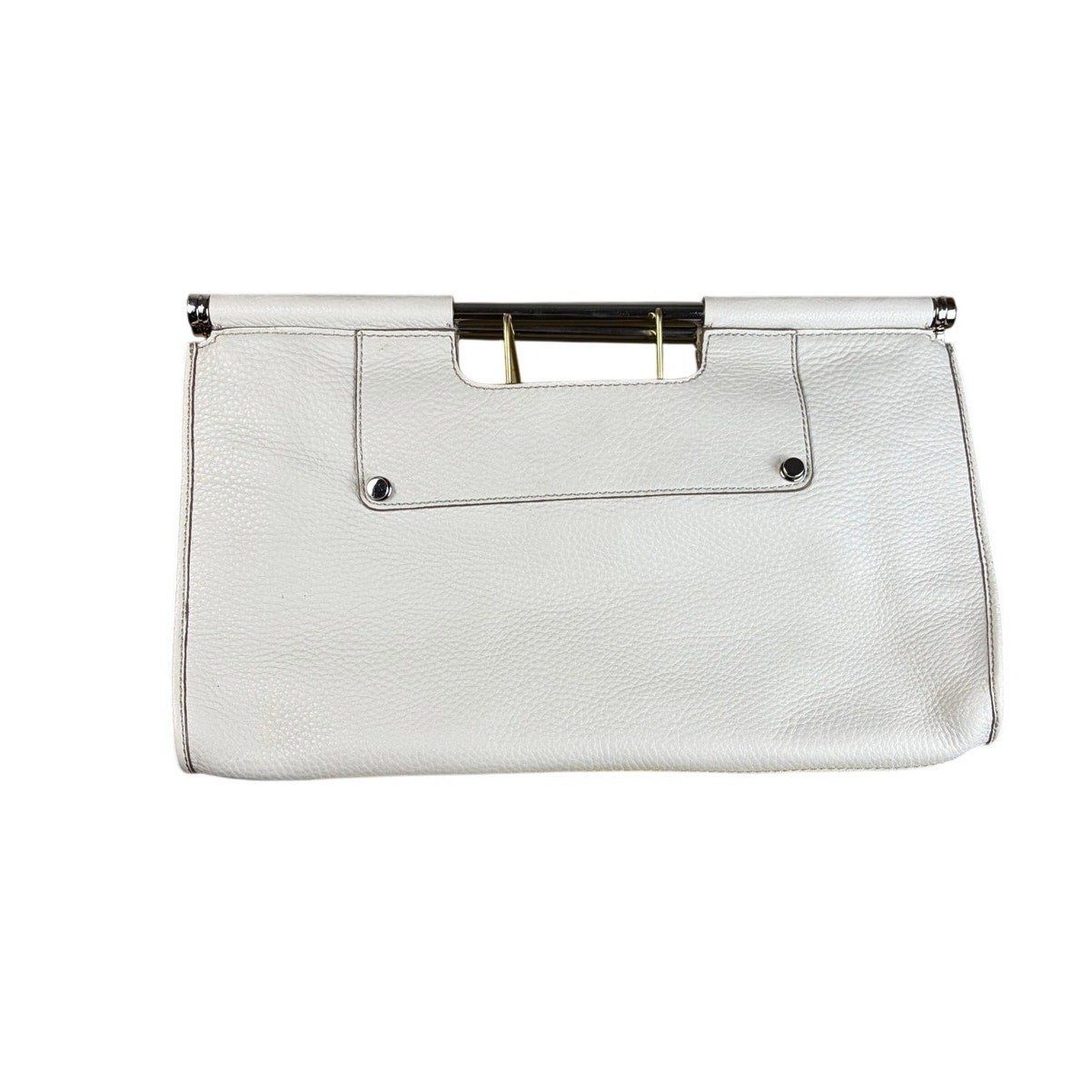 Banana Republic Cream Pebbled Leather Oversized Clutch Silver Handle