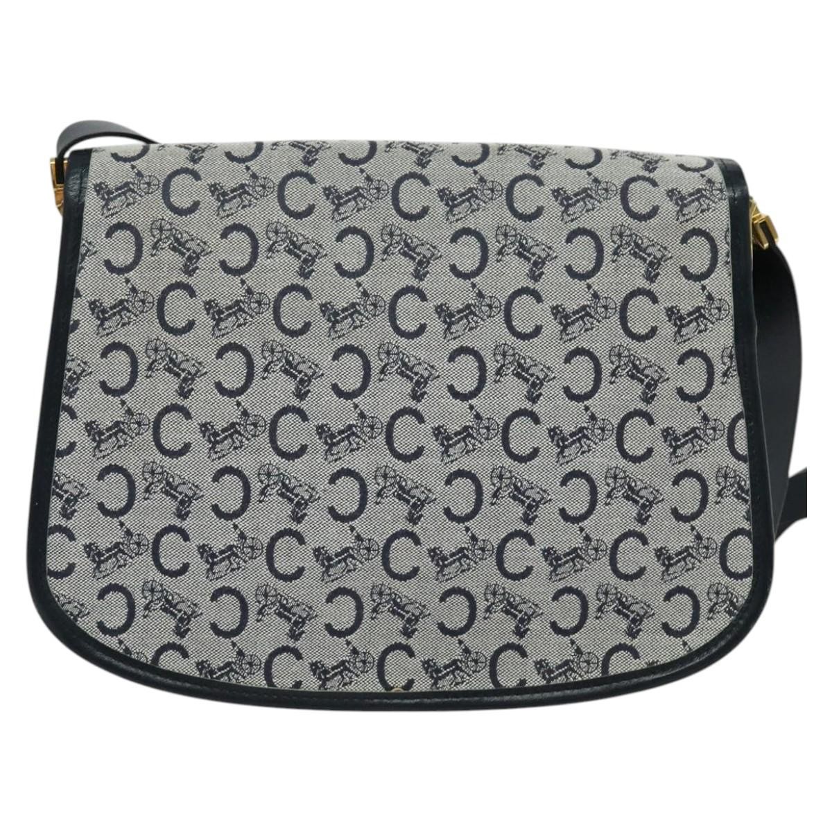 CELINE C Sulky Shoulder Bag Canvas Navy Gold Auth 129708