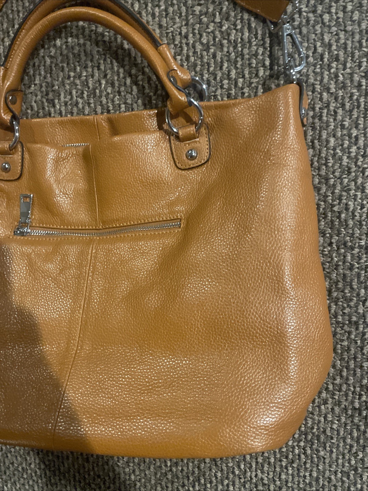 KATTEE Brown Pebbled Leather Handbag Purse Shoulder Bag Satchel 16” x 11” x 5”