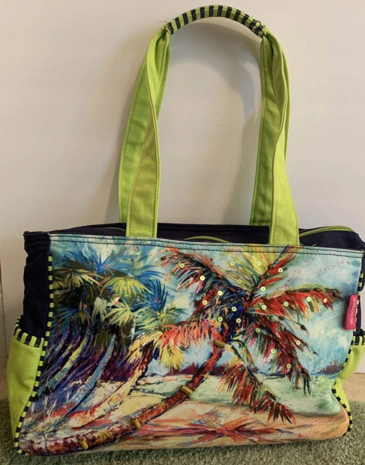 Leoma LovegroveCanvas Tote Shoulder Bag Purse Palm Trees on Beach zip closure