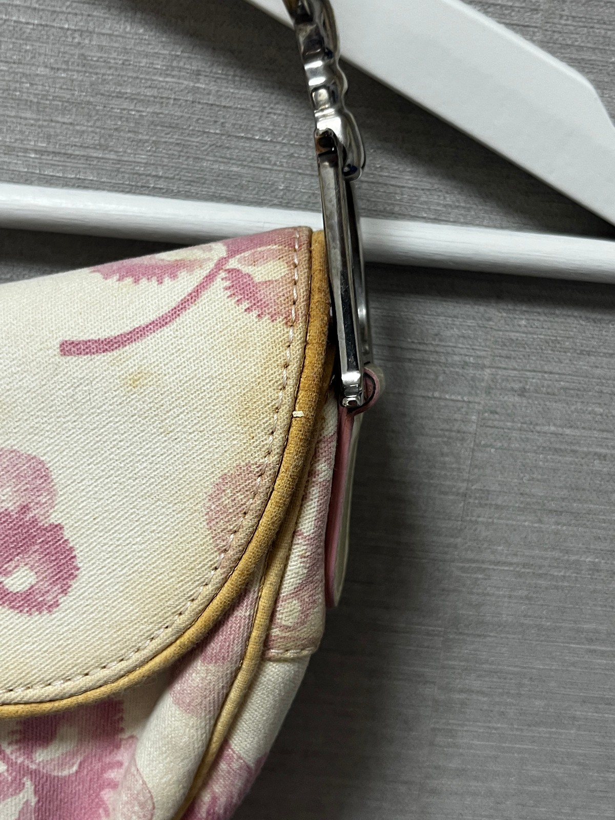 Christian Dior Saddle Bag Semi Shoulder White and Pink Canvas Girly