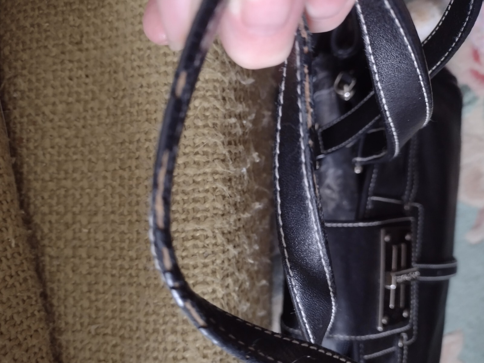LAUREN RALPH LAUREN Black Leather Silver Turn-lock Shoulder Satchel Purse Bag