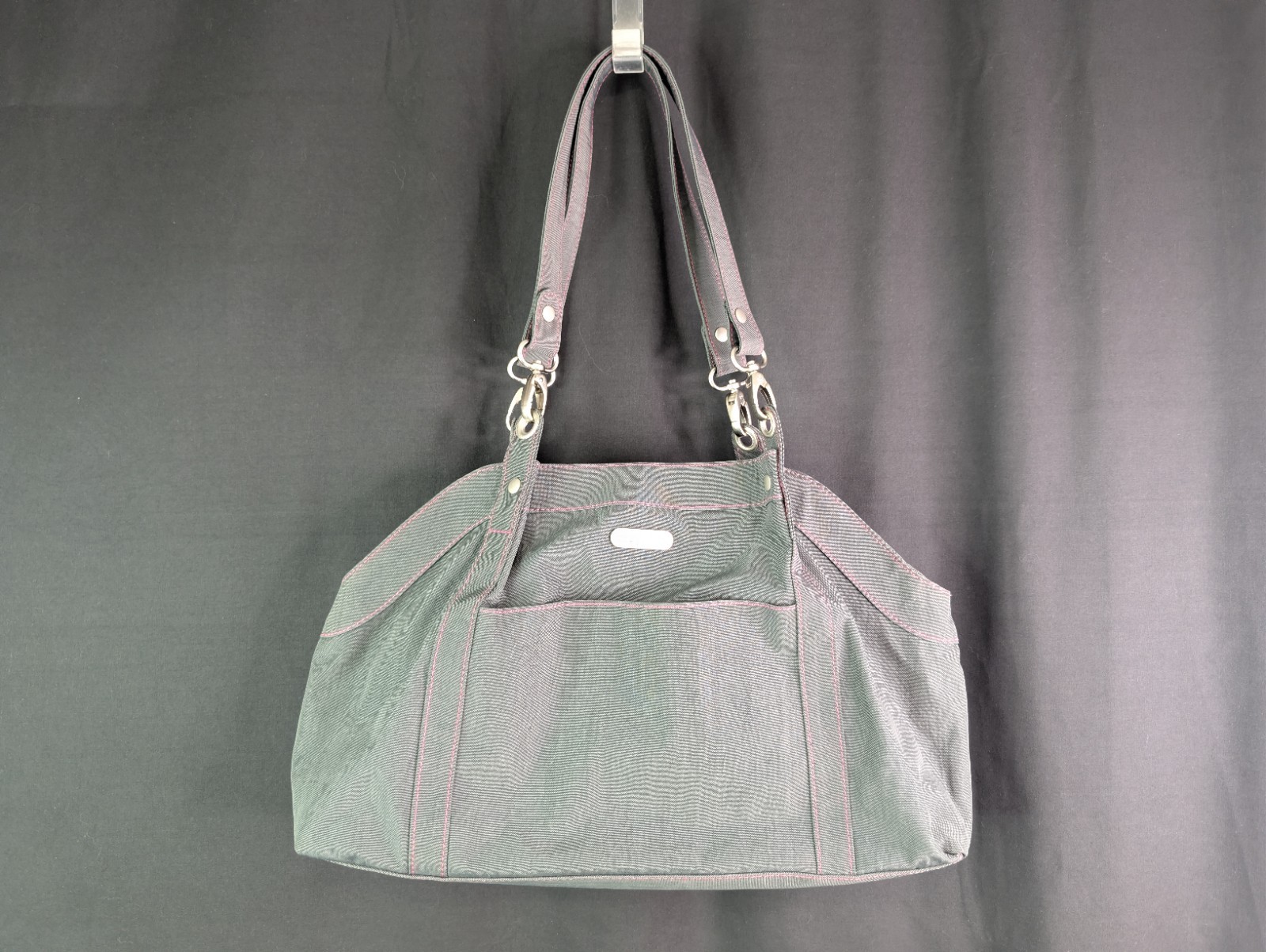 Baggallini Hampton Shoulder Satchel Gray Pink Purse 3 Compartment Travel Bag