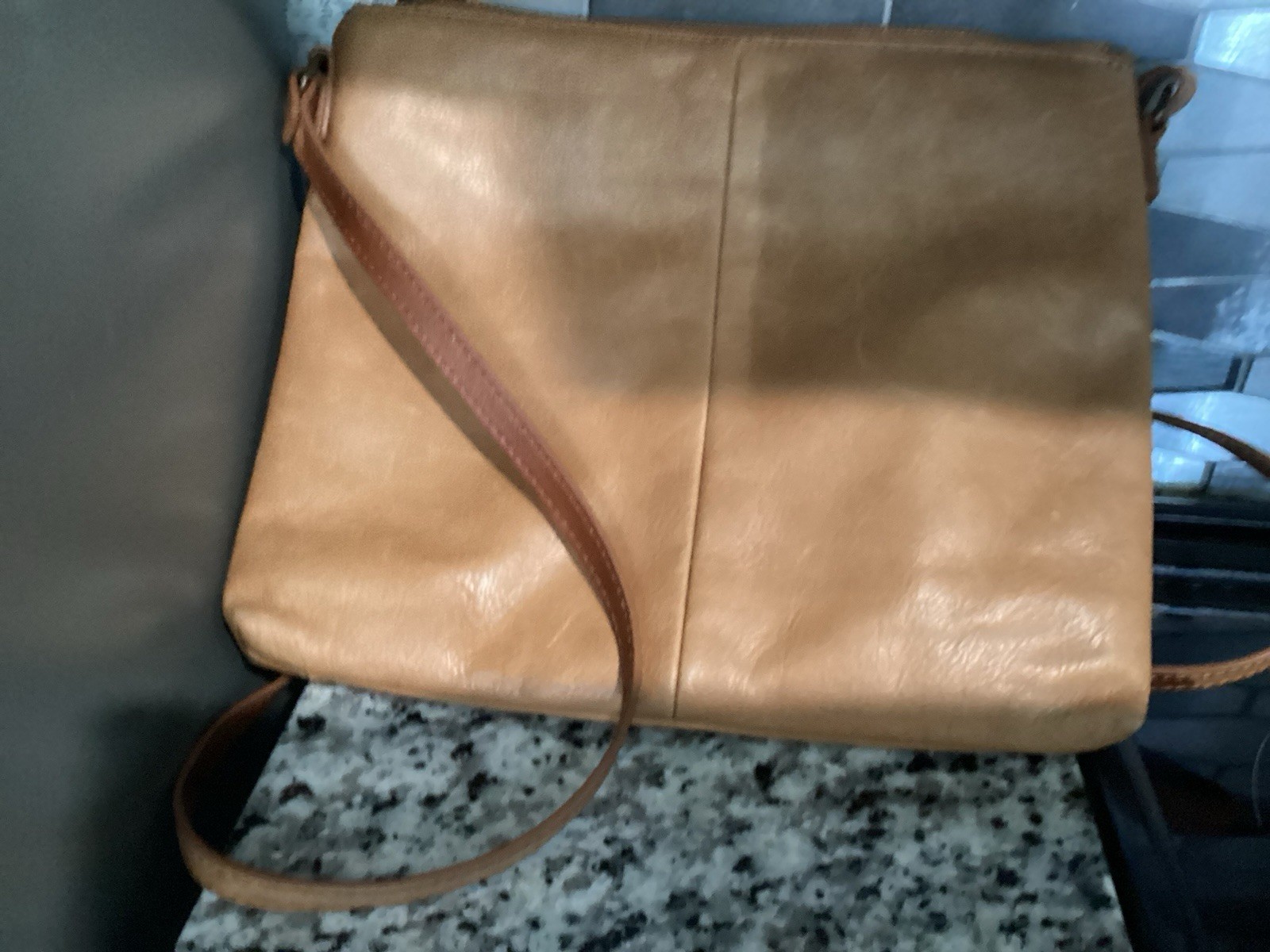 Margot Women’s Tan Solid Crossbody Bag Zip Closure Gold Hardware Medium Straps