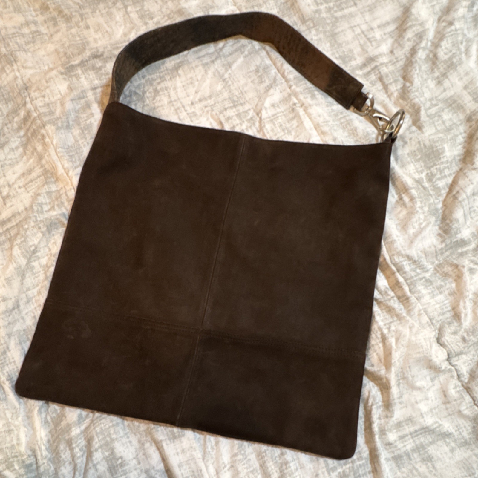 Indigo by Classic Brown Suede Shoulder Bag with Stitching Accents