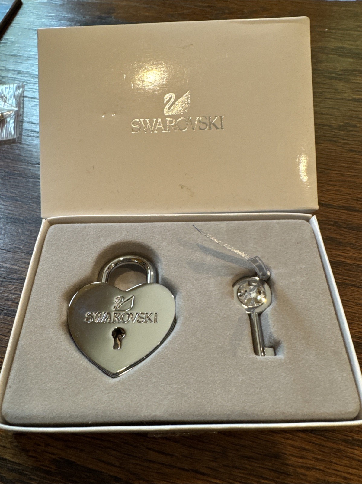 Swarovski Heart Lock & Key set, silver-tone stainless steel with crystal accents