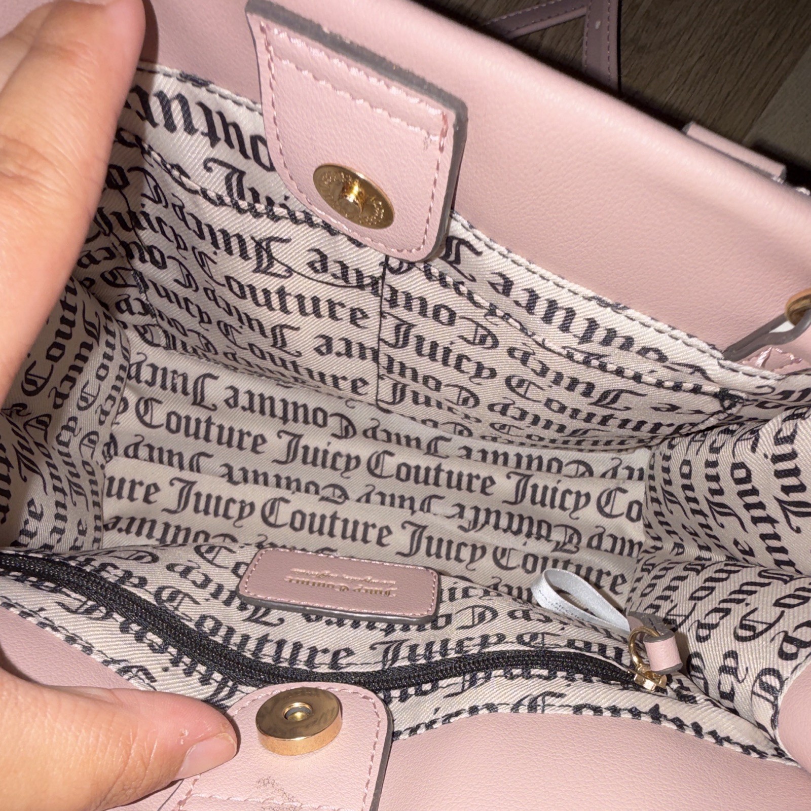 Juicy Couture Pink Logo Heart Print Crossbody Bag Zip Snap Detachable Gold