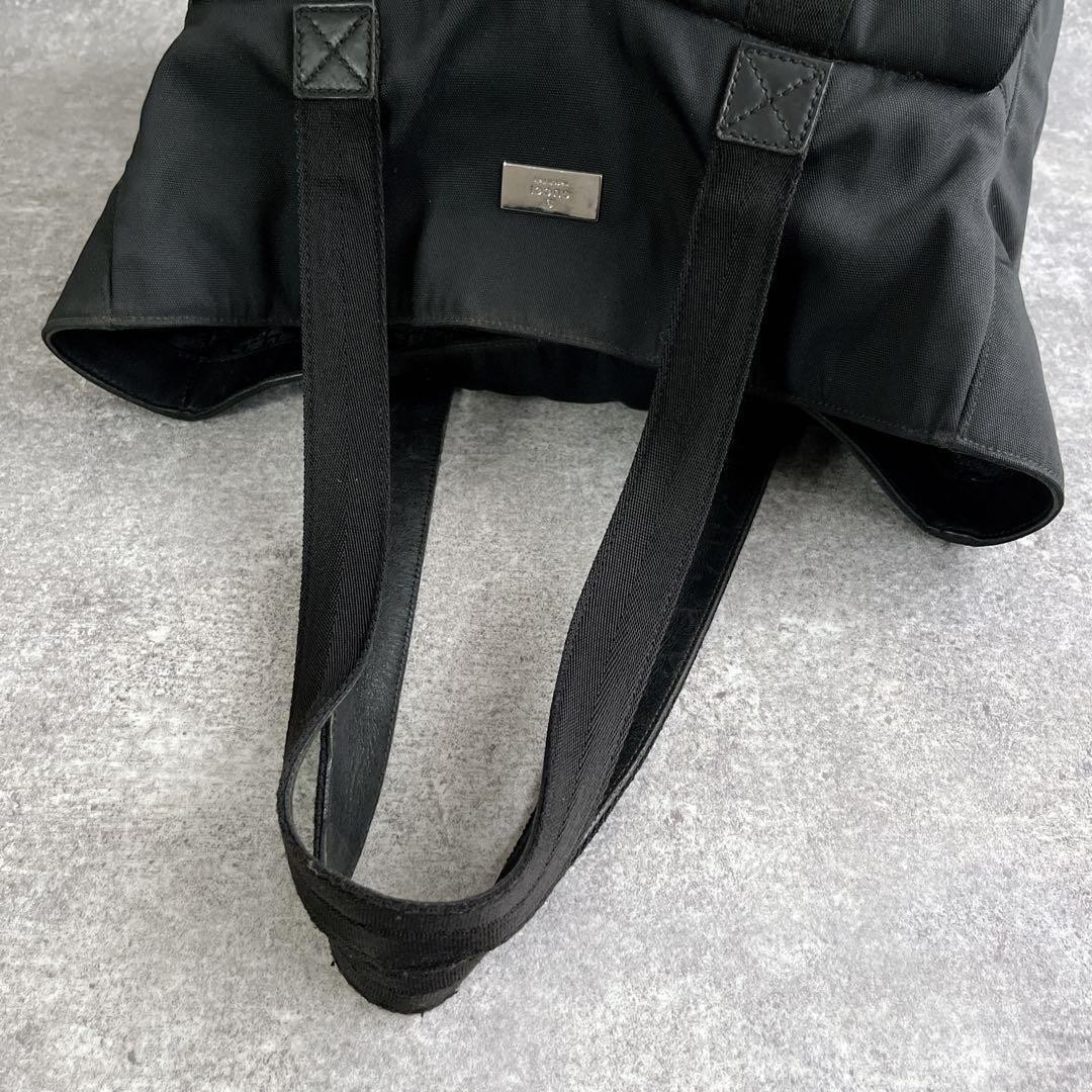 GUCCI Tote Bag Logo Plate Shoulder Carry Large Capacity A4 Compatible Nylon Blac