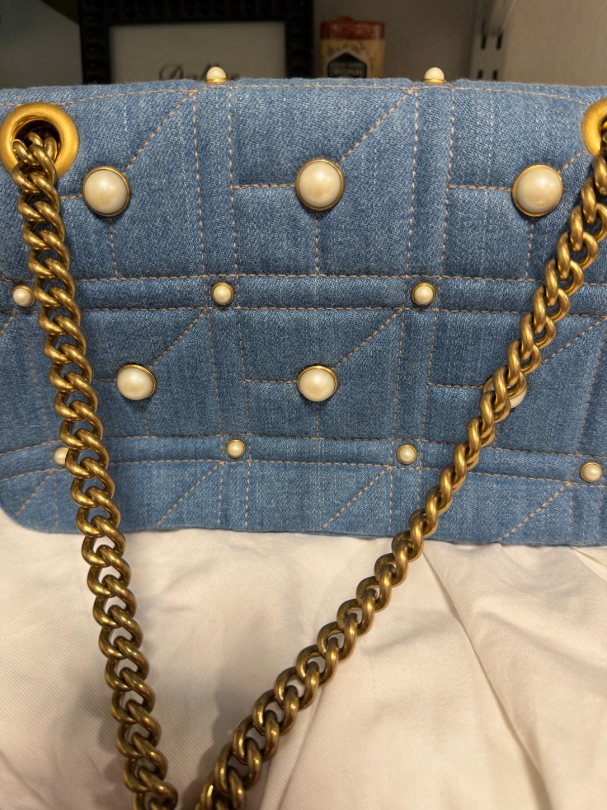 Gucci GG Marmont Chain Shoulder Bag Denim Blue
