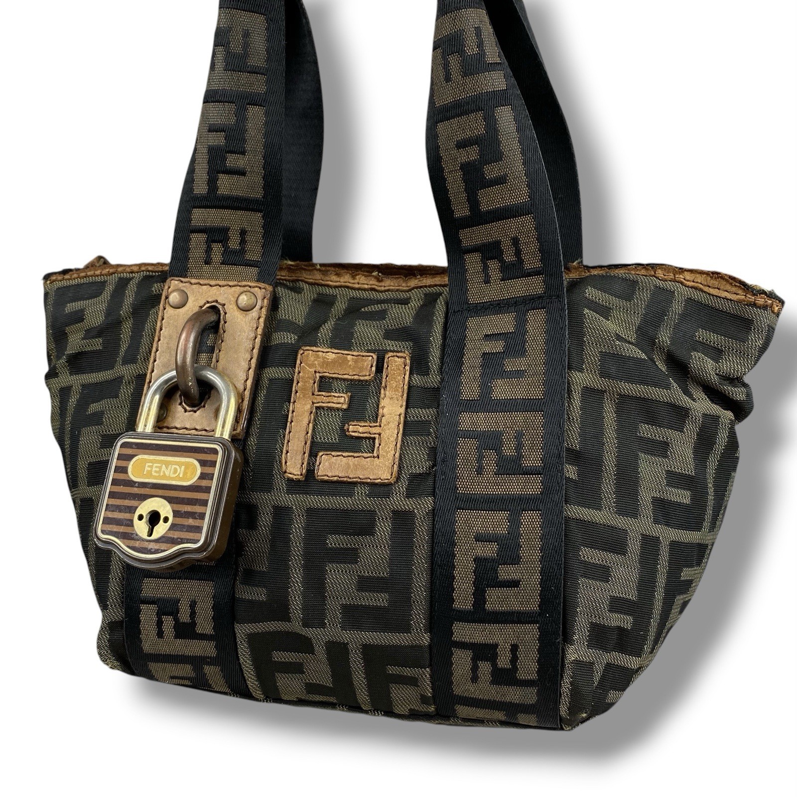 FENDI Zucca pattern Mini Tote Handbag Bag 7VA165 Canvas Vintage y2k Logo