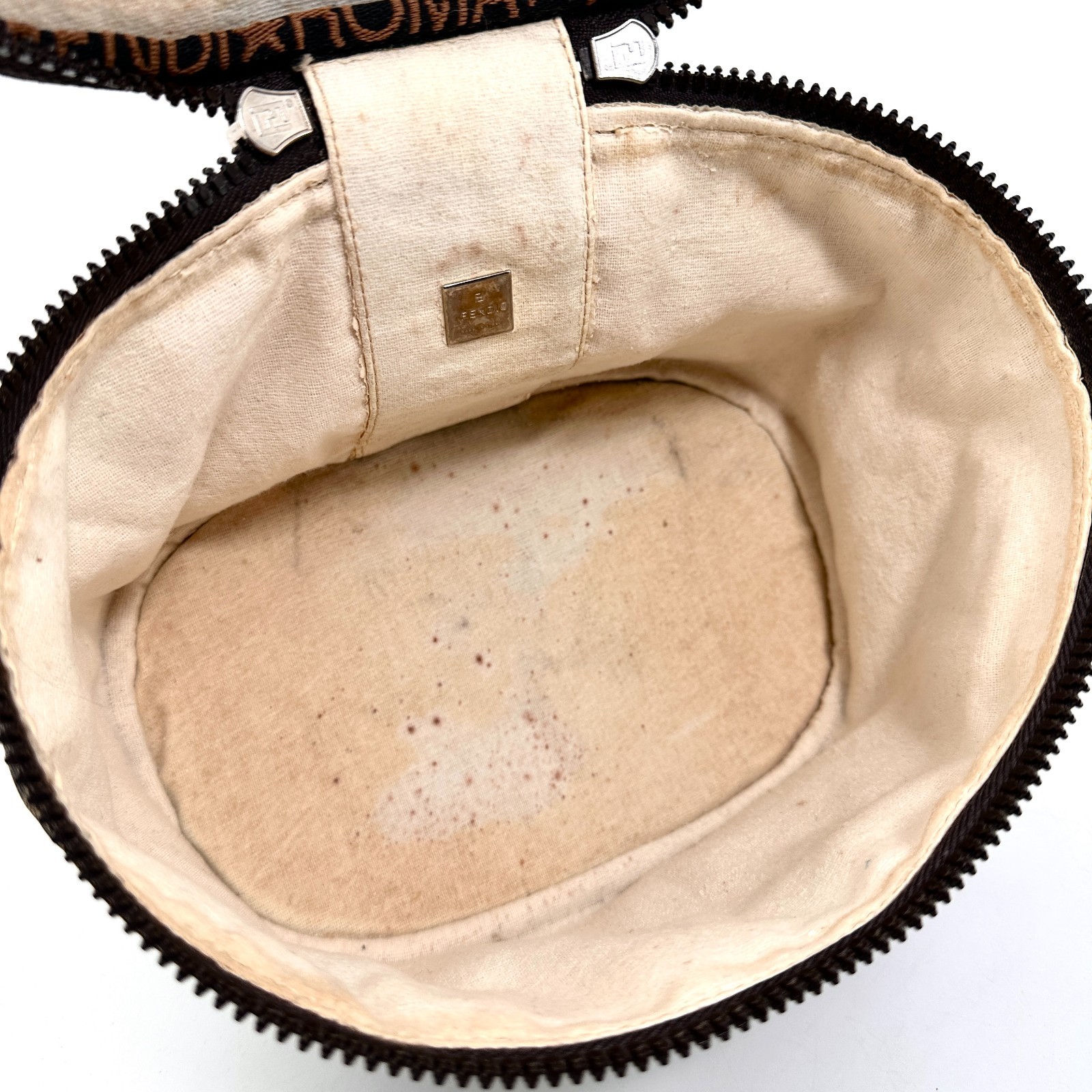 Fendi Zucca Pattern FF Vanity Bag Handbag Pouch Canvas Brown Authentic 0024