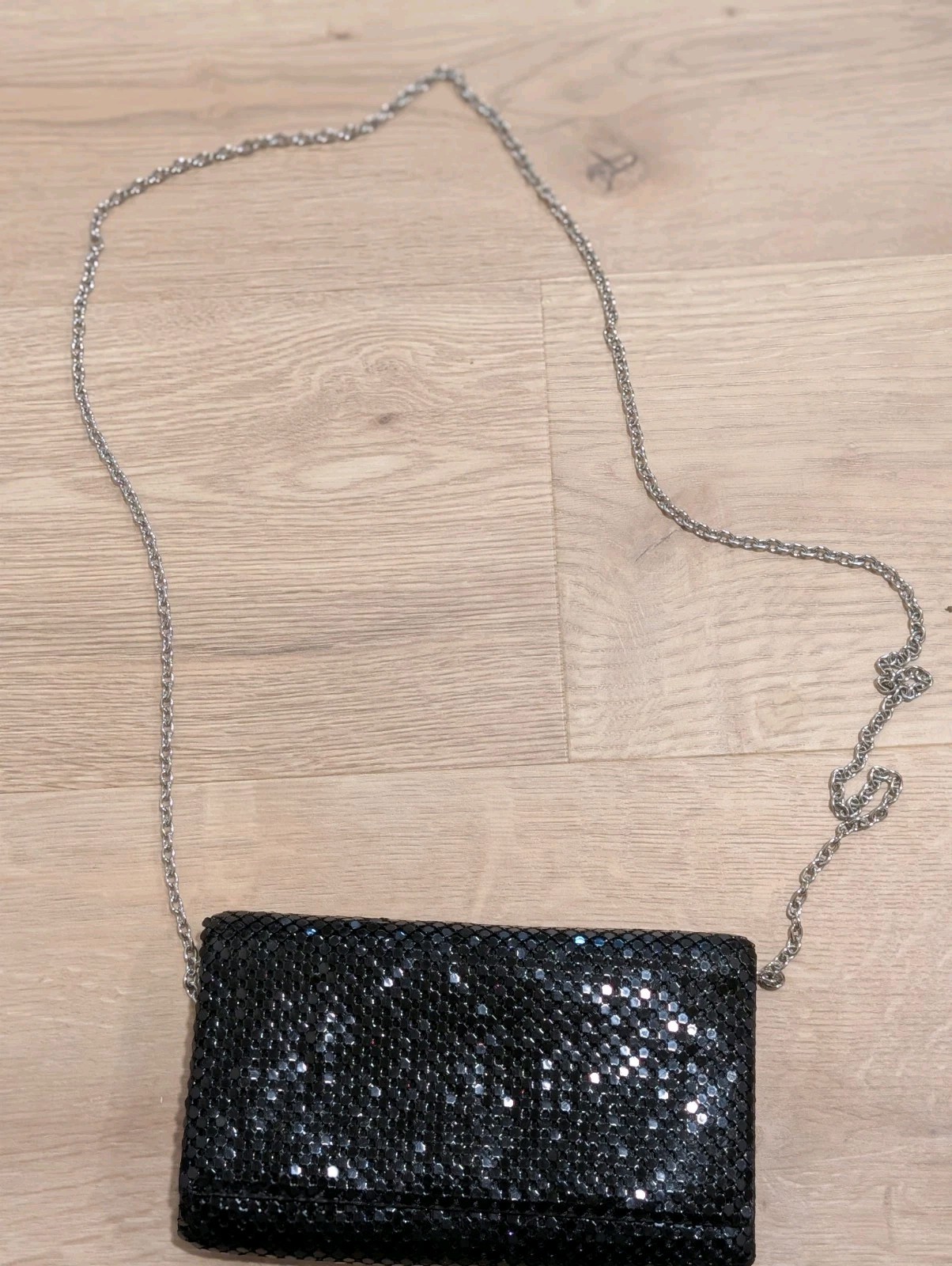 Jessica McClintock black metal mesh evening clutch