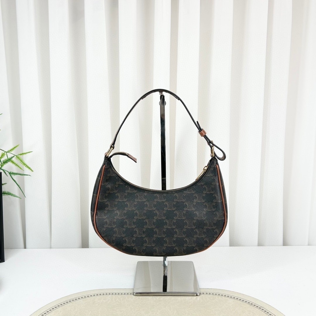 CELINE Brown Canvas Pea Shoulder Underarm Bag For Women