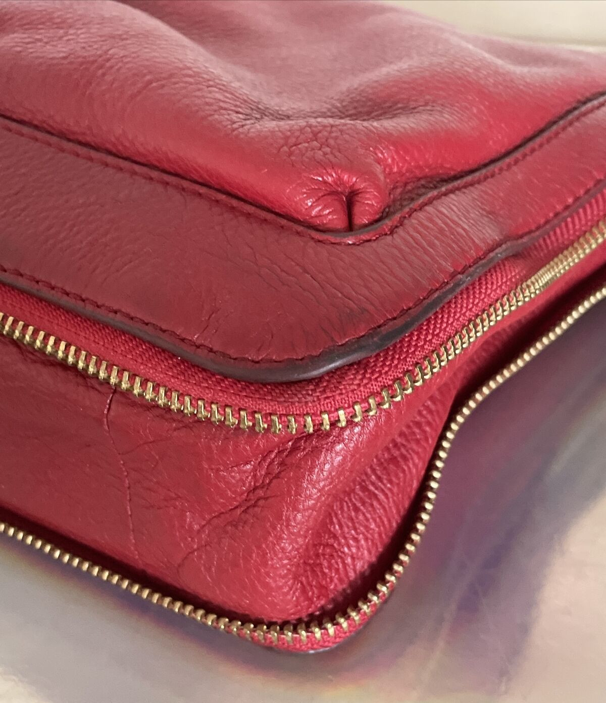 FOSSIL Expandable PIPER Crossbody Shoulder Bag Red Pebbled Leather