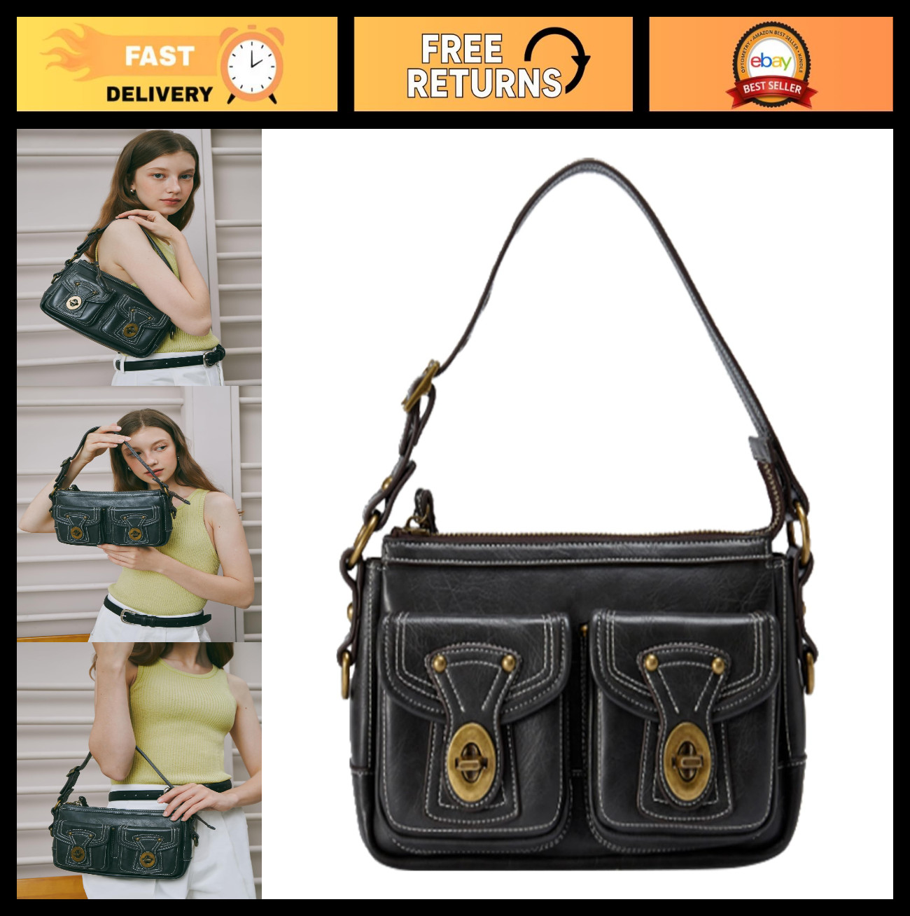 Retro Women’s Underarm Bag, Adjustable Strap, Stylish Designer Handbag