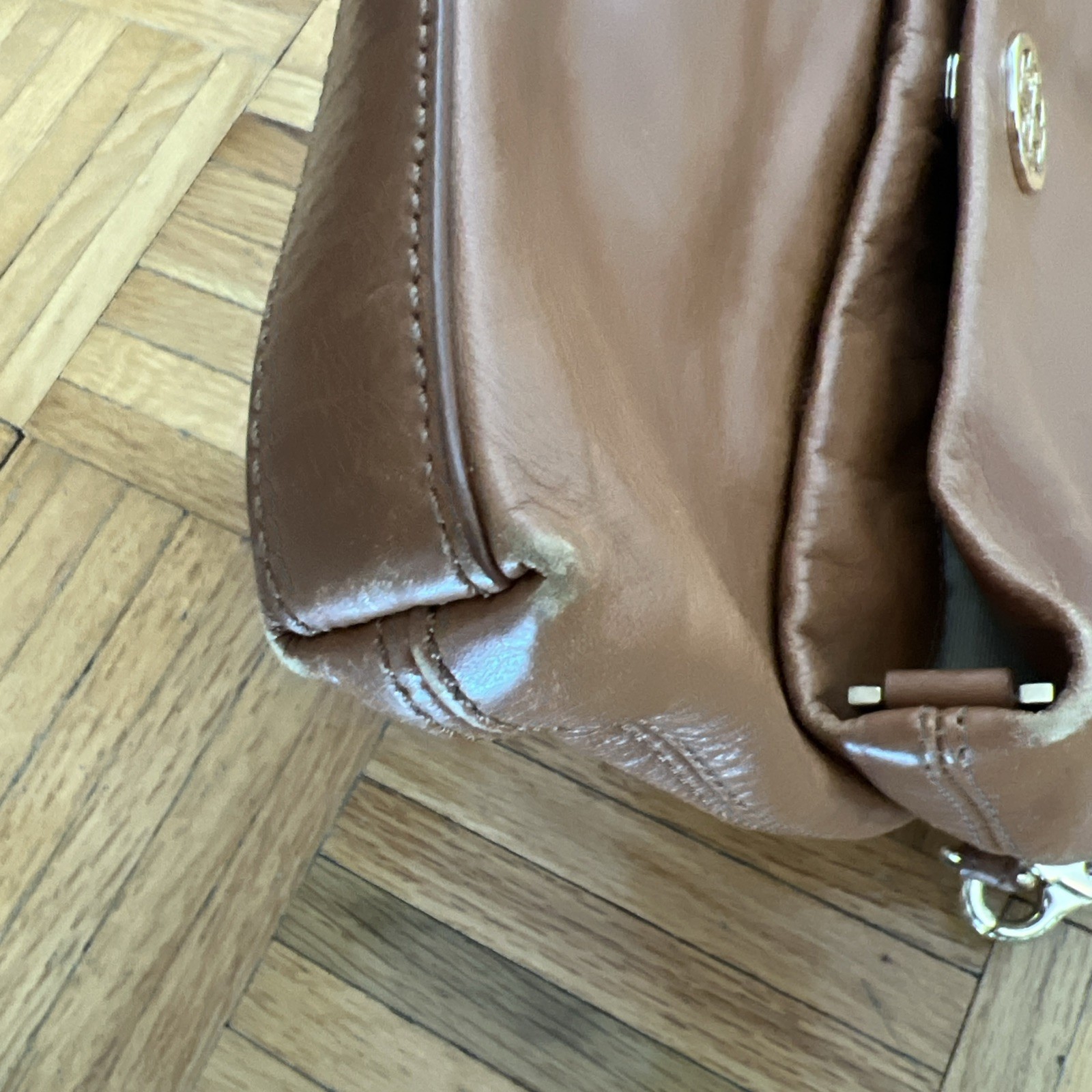Tory Burch Dena Foldover Convertible Flap Crossbody Leather Bag/Clutch Tan Color