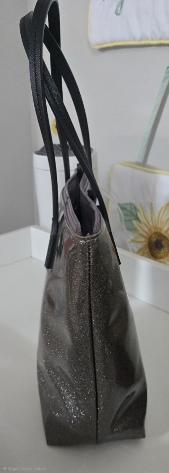kate spade new york Silver Glitter Metallic Tote Bow Zip Double Handles Pockets