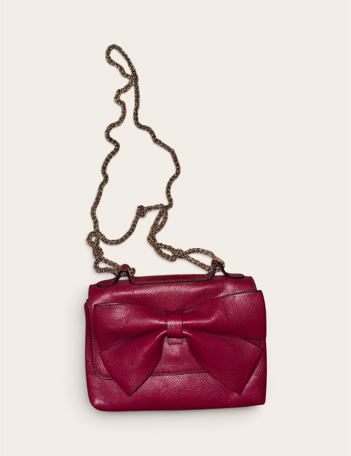 Charming Charlie Cherry Red Small Crossbody Bag Bow Gold Chain Striped Lined
