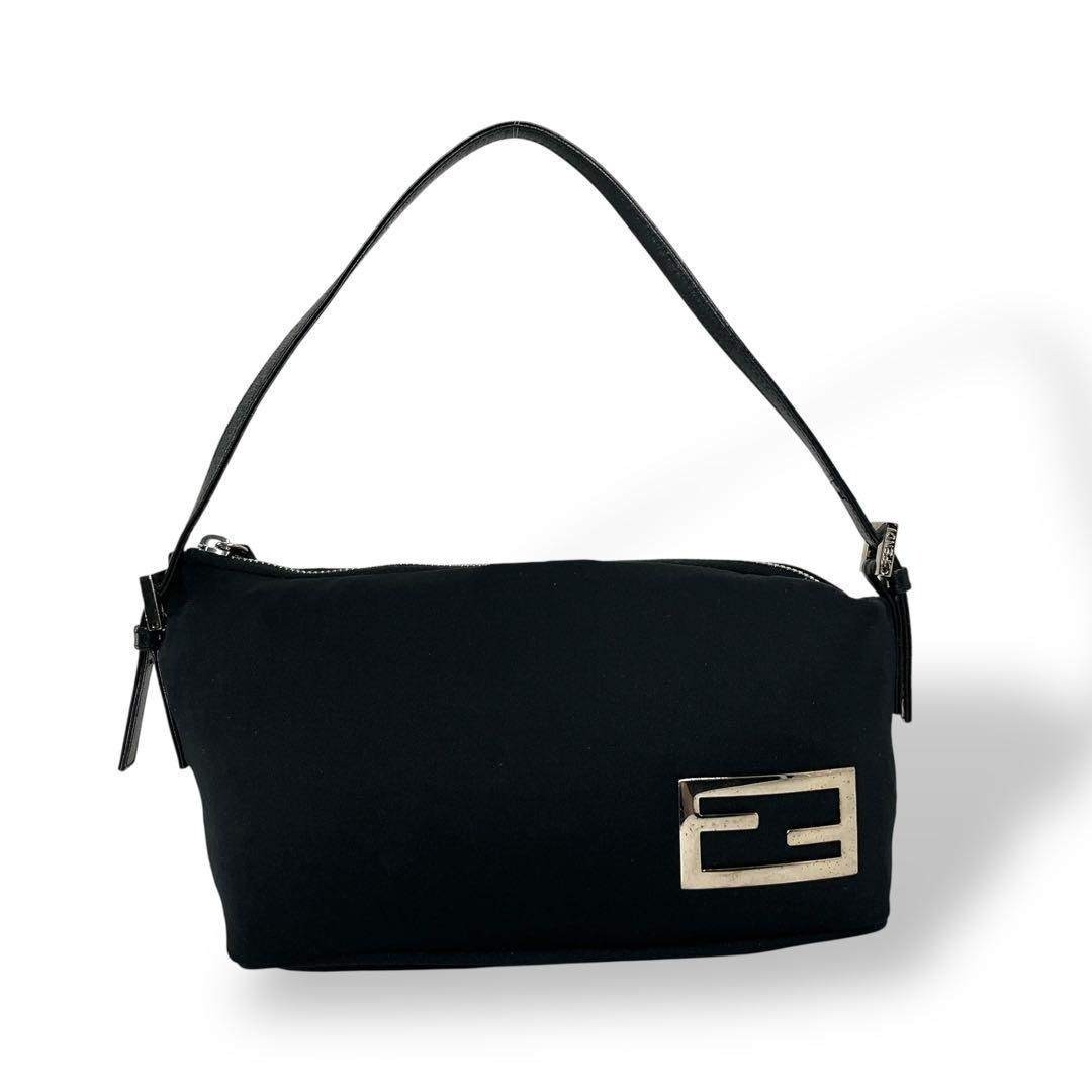 Authentic Fendi Mamma Baguette MM Leather Black Shoulder Bag From Japan