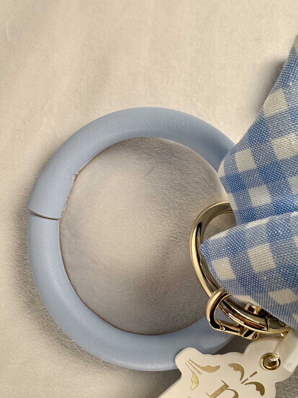 Nanette Lepore Wristlet Wallet Key Chain Blue Gingham Bow Bag Charm NEW