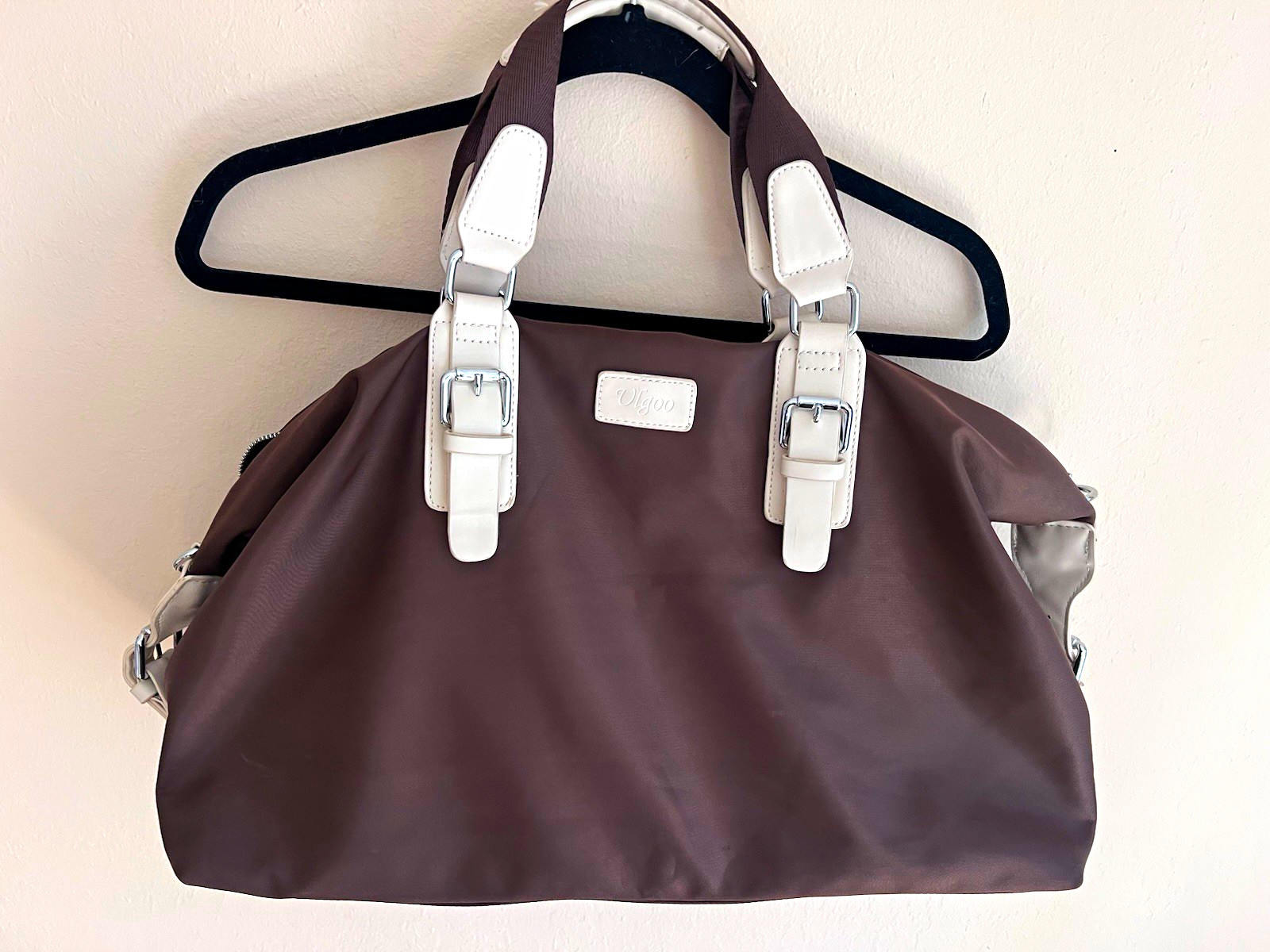 Ulgoo Women’s Brown & Cream Satchel duffel overnight Zip Closure Buckle Straps