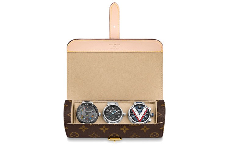 LOUIS VUITTON 3 Watch Case Monogram Canvas Brown 7.9 x 3.1 x 3.1 in