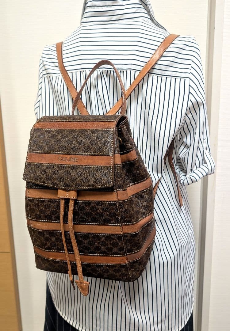 Celine Macadam Mini Backpack Border Pattern PVC Leather Vintage Shoulder Bag