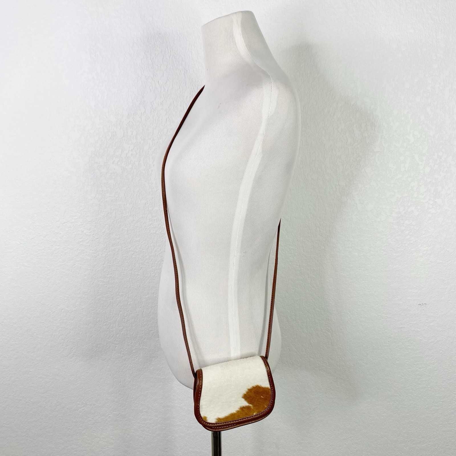 Vintage Zippi White & Brown Cowhide Crossbody Mini Micro Bag Western Boho