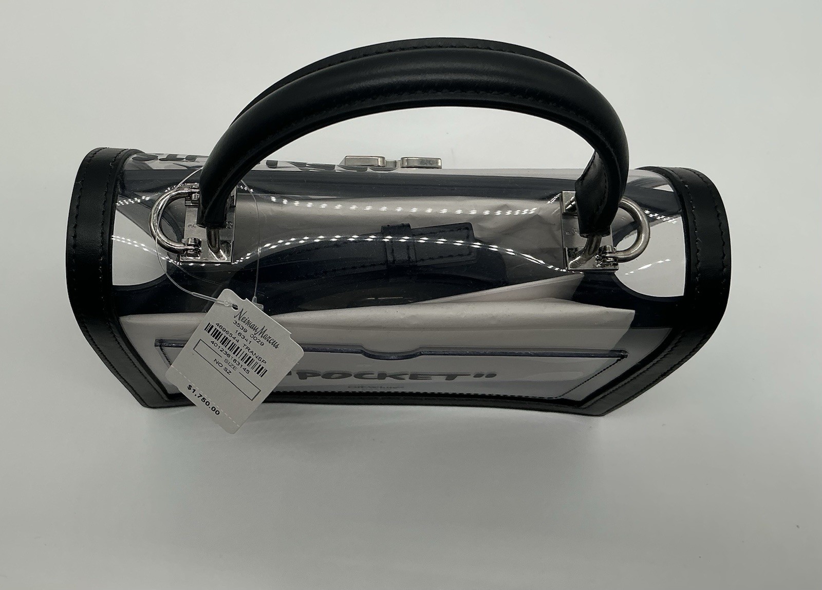 Off-White Jitney 1.4 transparent tote bag with black leather trim