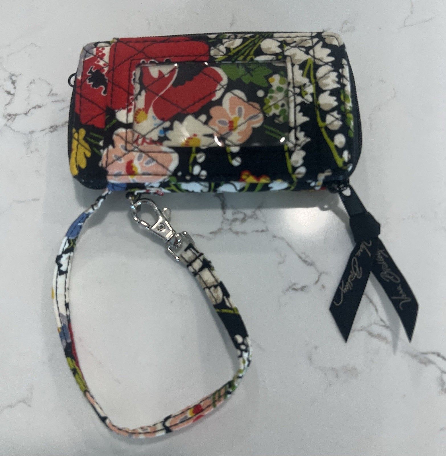 Vera Bradley Poppy Fields Wristlet Wallet ID Window Strap Zip-Around 5”x3.5”