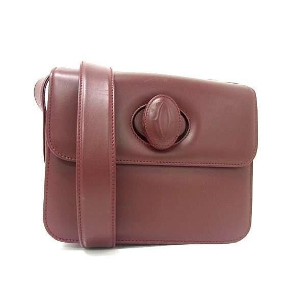 Cartier Must Line Bordeaux Leather Turn Lock Shoulder Bag Auth