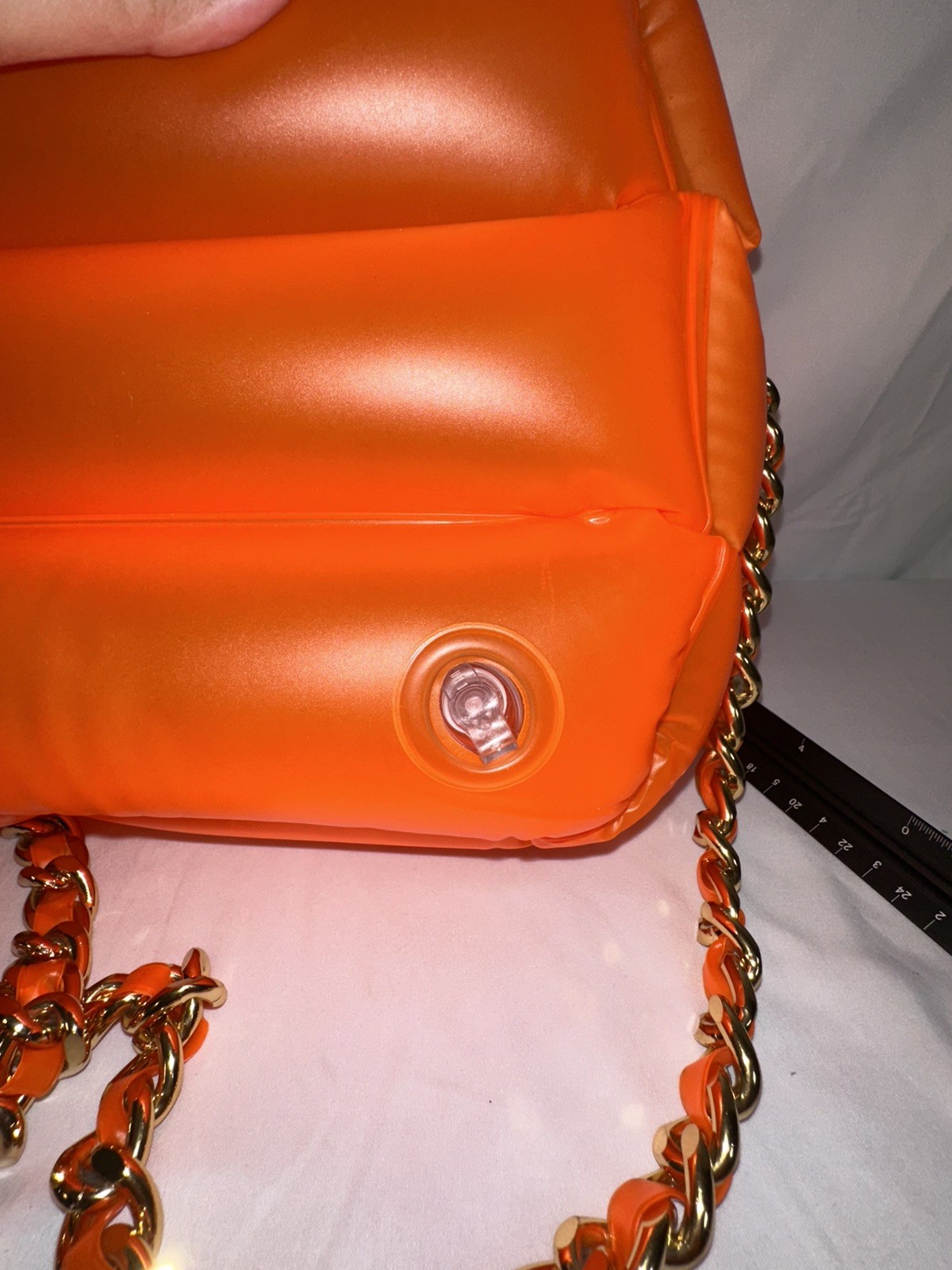 SS23 Moschino Couture Orange Inflatable Crossbody Bag with Logo Charm & Chains