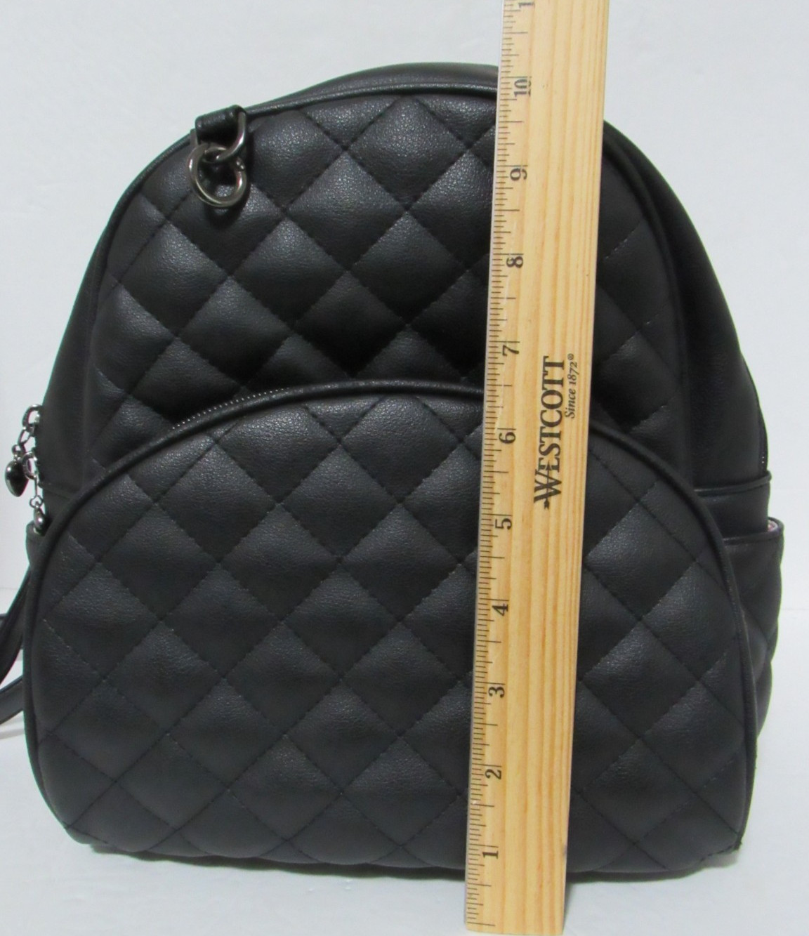 Ecosusi Mini Backpack Black Quilted Vegan Leather Heart Zip Travel Bag Preppy