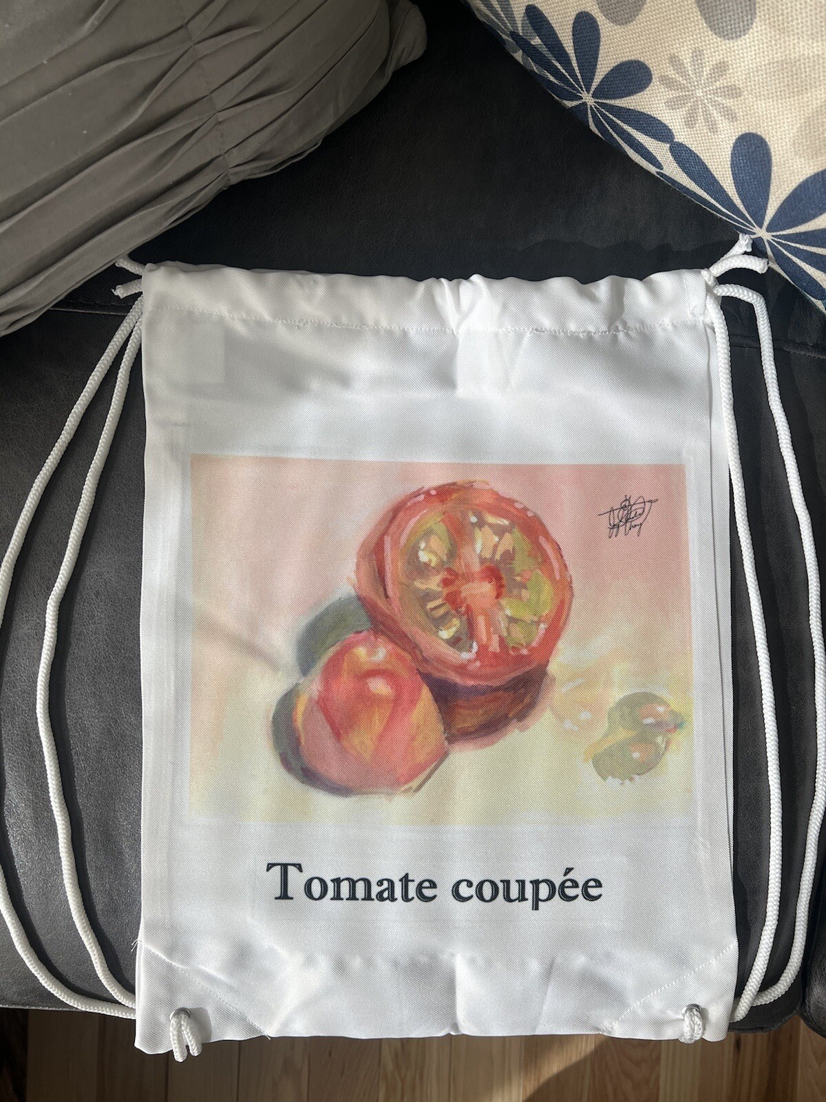 Custom Polyester Drawstring Backpack with Tomato Gouache Art Print