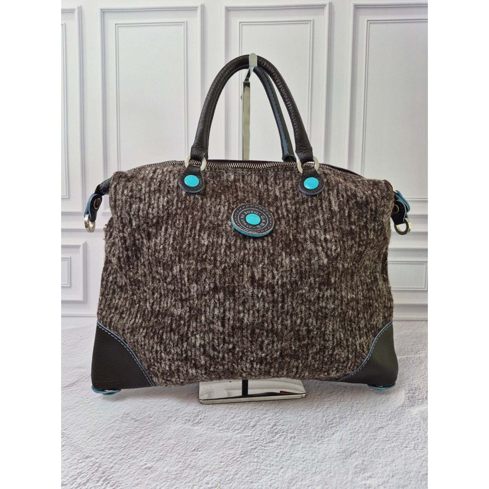 Gabs G3 Convertible Handbag Womens Felt Leather Lined Pockets Turquoise Buttons