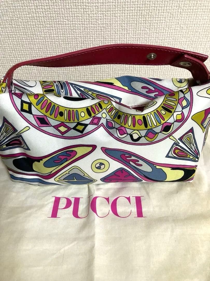Emilio Pucci Leather Nylon Handbag Tote Geometric 22×12×9cm w/Dust Bag Used JPN