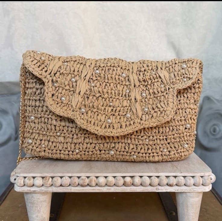 J.Crew Straw Pearl Clutch